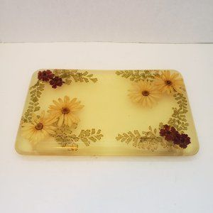 Vintage MCM Lucite Sunflower Rectangle Trivet with Feet